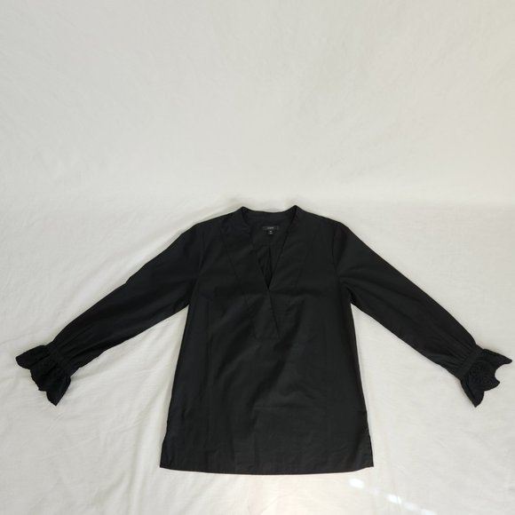 J. Crew  Black Shirt Top 100% Cotton V-neck Long Sleeve with Ruffles Size XS. - Picture 10 of 15